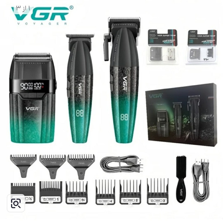 ست ماشین اصلاح حرفه ای 3 تکه حجم زن ، خط زن و شیور وی جی آر مدل VGR V-640 S3