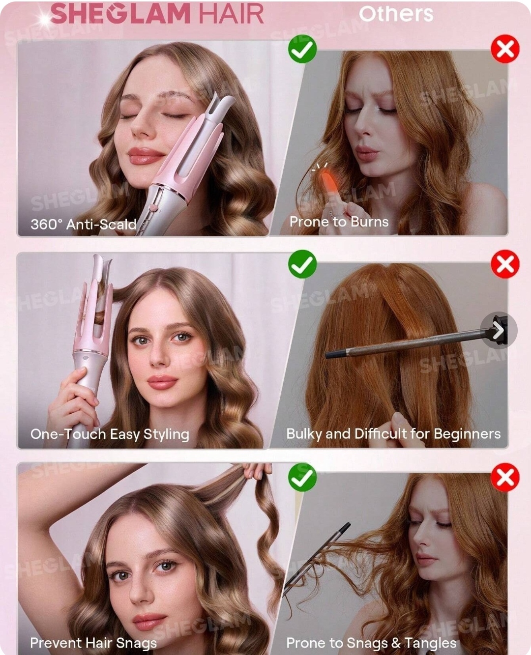 دستگاه کرلی شیگلم صورتی سایز 25 میل